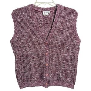 Vintage Scallop Knit Sweater Vest Size Medium Pink Grandma Cottage 80s 90s